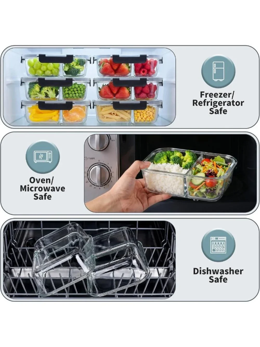 8-Pack 36oz Glass Meal Prep Containers with Lids - 2 Compartment, BPA-Free